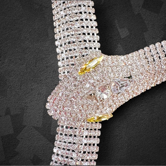 NEW Silvertone Metallic Serpent Snake CZ Crystal Encrusted Choker Necklace - Picture 8 of 16